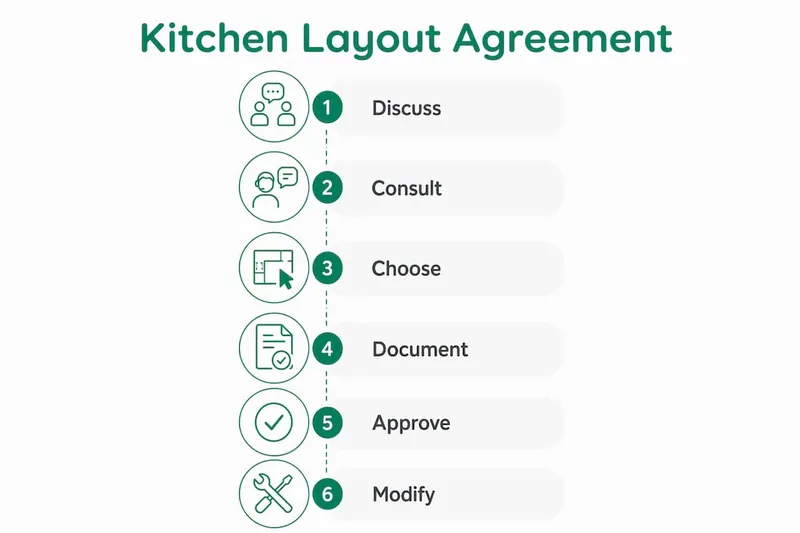 Infographic showing kitchen layout agreement process steps
