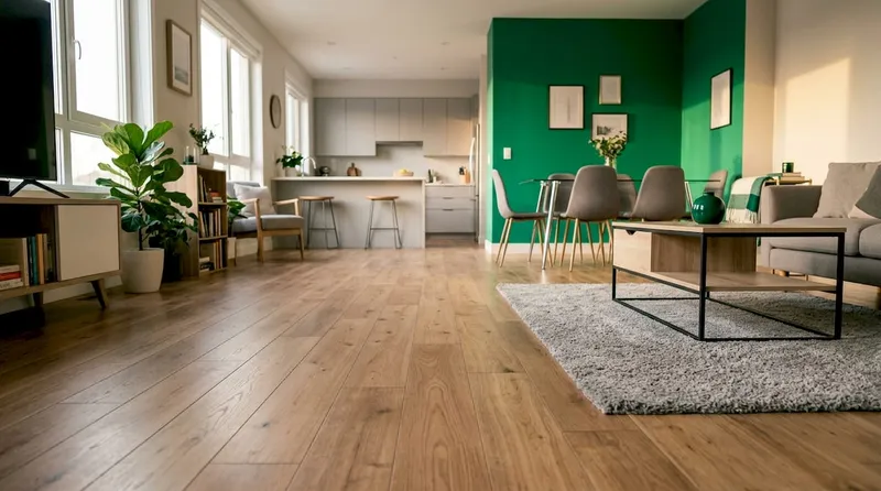Open-plan home with continuous hardwood flooring