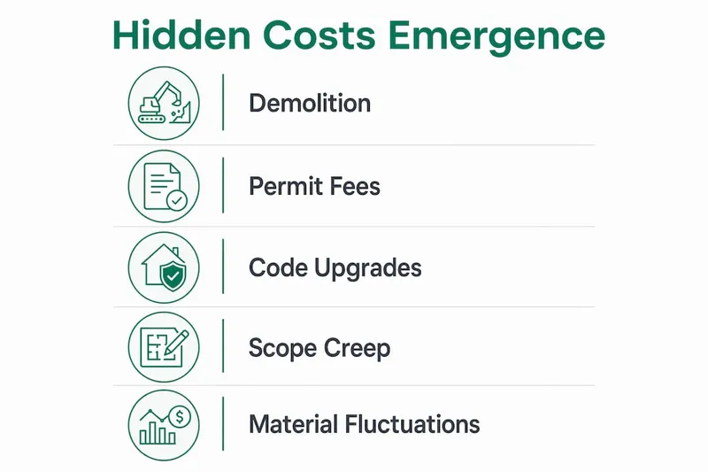 Infographic illustrating steps where hidden renovation costs emerge