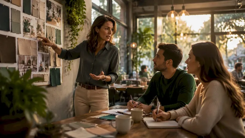 Interior designer guiding client on budget and style