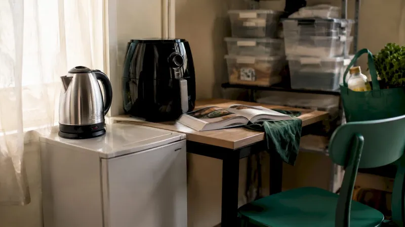 Temporary kitchen setup in laundry room