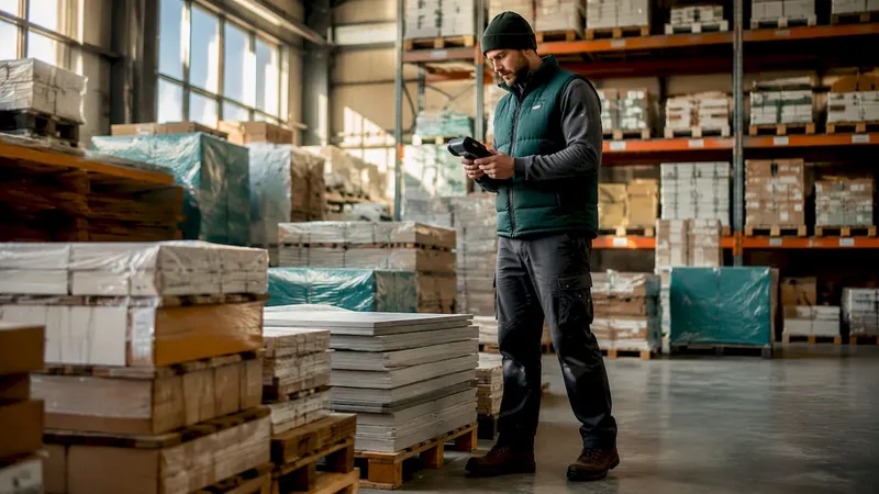 Warehouse worker checking renovation materials