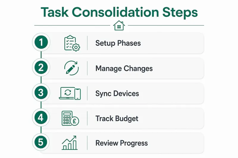 Infographic illustrating renovation app task consolidation steps