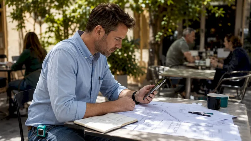 Hands using renovation scheduling app on smartphone