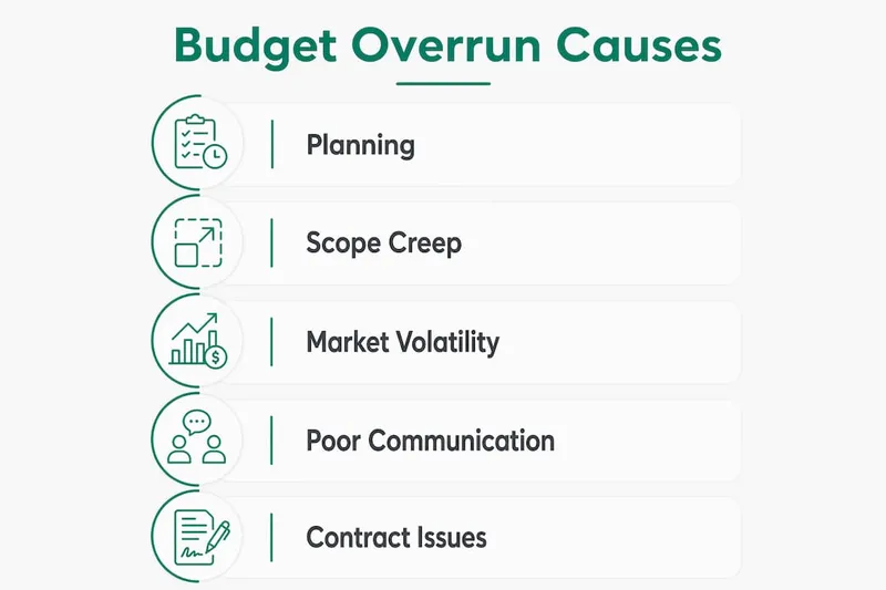 Infographic illustrating main causes of budget overruns