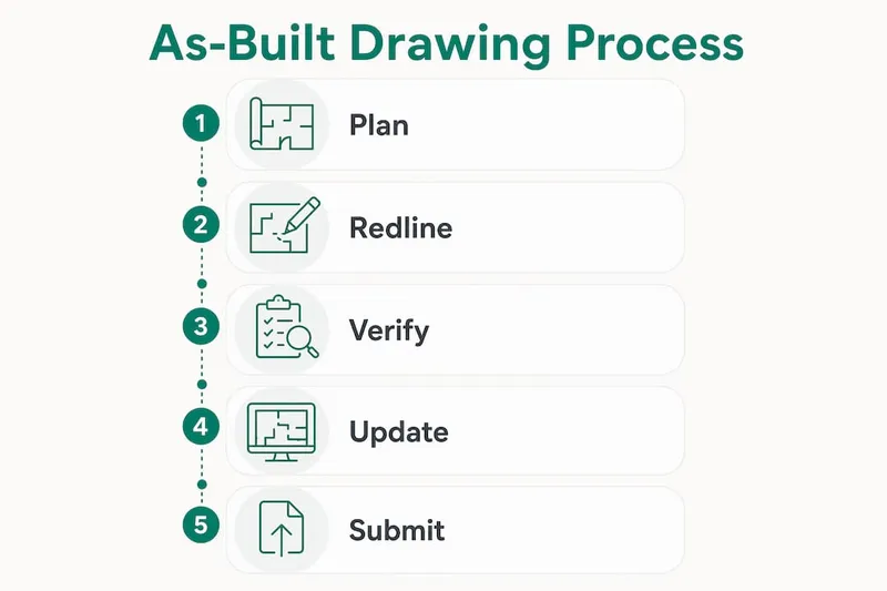 Infographic illustrating steps in as-built drawing process