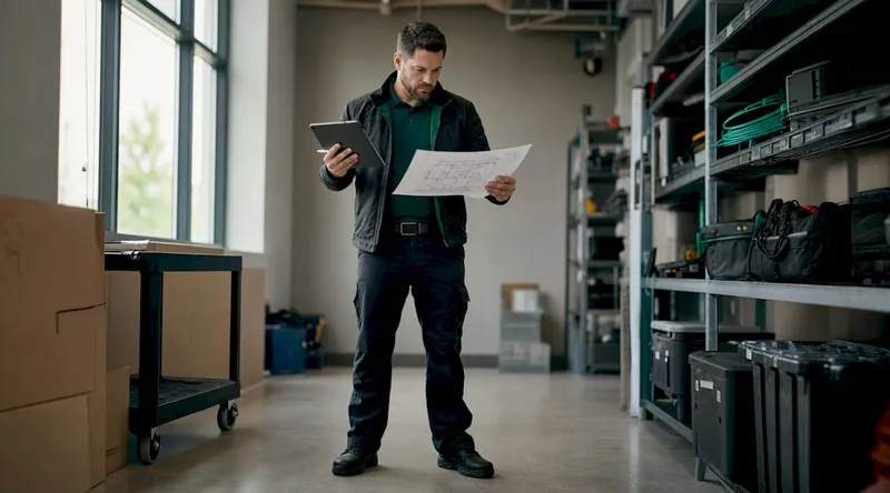 Facility manager using as-built drawings in mechanical room