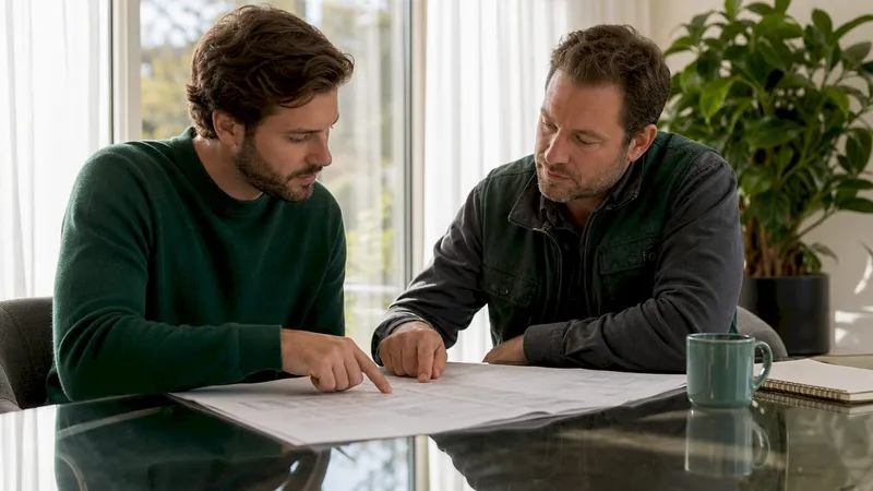 Homeowner and builder discussing contract details