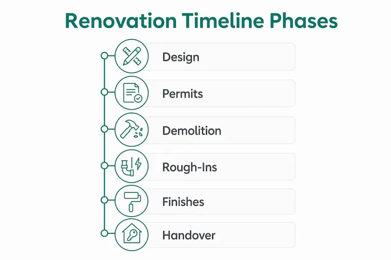 Infographic illustrating renovation timeline phases