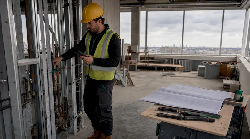 Site manager inspecting rough-in plumbing phase