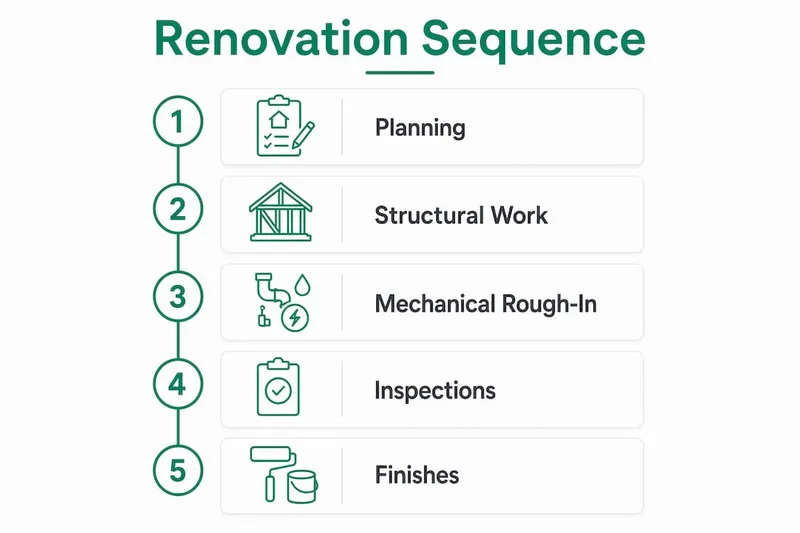 Infographic showing step-by-step renovation sequence
