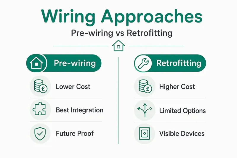 Infographic comparing pre-wiring and retrofitting for smart homes