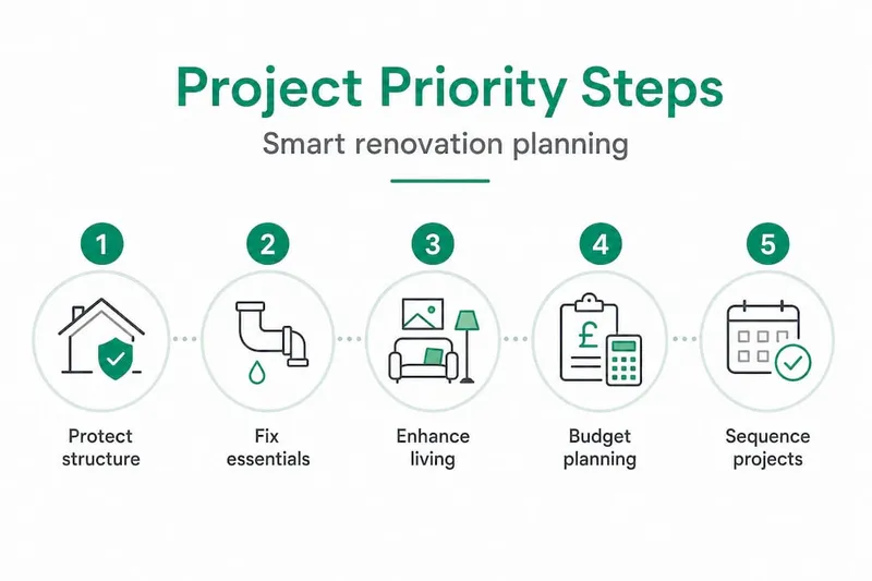Infographic showing renovation steps prioritisation