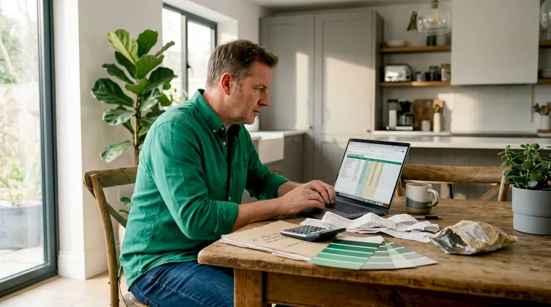 Man updating home renovation budget spreadsheet