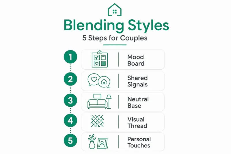Infographic of five steps to blend couple styles