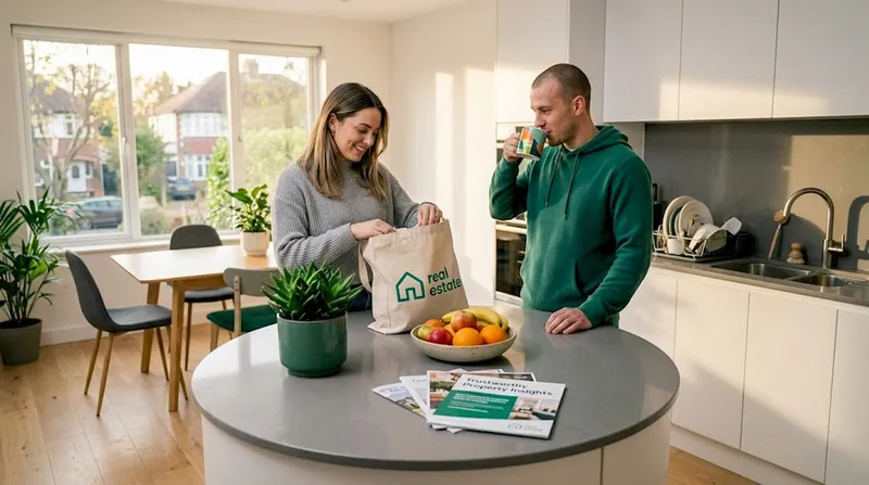 Friends in open plan kitchen talking