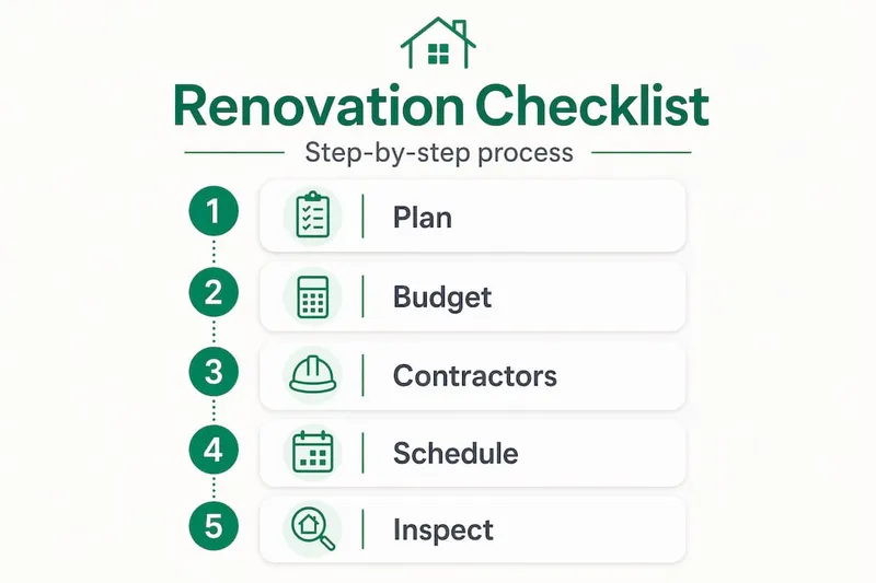 Infographic outlining renovation checklist steps