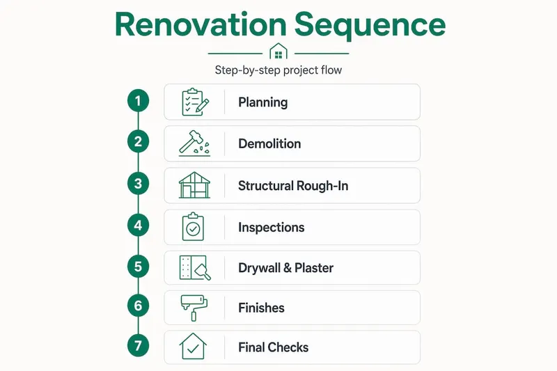 Infographic outlining renovation sequence steps